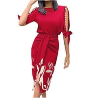Ženske haljine modni casual okrugli vrat dugih rukava Dame tiskane mini haljina Red l