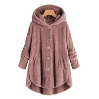 Zimski kaputi za žene WOOL plus veličina Dugme Plišani vrhovi kapuljač kapuljača od vunene kaput zimska jakna božićna čišćenje ružičasta