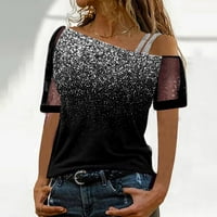CACOMMARK PI Ljetni vrhovi za žene čišćenje Ženska povremena tiskana majica MESH OFF-ramena Bluza kratkih