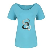 Ženski vrhovi Ženska ležerna modna ljetna majica V-izrez tiskani vrhovi kratkih rukava plavi xxl