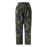 Žene Ljeto Jesen Ležerni cvjetni printoni Pamučne duge hlače Labavi ravni džepovi Pantalone plus veličine