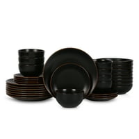 Kamen + Lain Brasa Stoneware Collection Set za prikupljanje večera, 32-komadna usluga za 8, crna