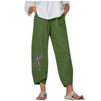 Chino hlače za žene trening hlače stolar visoki pojas struka obrezan tanka ravno armija zelena l