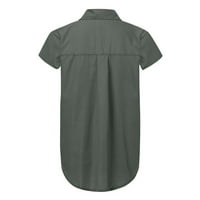 Ženske bluze Žene Ležerne prilike sa čvrstim kratkim rukavima, okrenite košulju za košulje košulja majica siva xxxl
