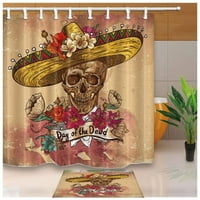 Grunge Meksička umjetnost kućna lubanja šećera u Sombrero s cvijećem za zavjese za tuširanje s podnim