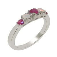 Britanci izrađeni čvrsti 9K bijeli zlatni prsten sa prirodnim prstenom za bebe i Opal Womens - Veličine