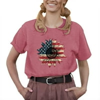 Dan nezavisnosti Ženski suncokret za suncokret tisak kratkih rukava ženska majica okrugli izrez