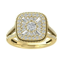Araiya 10k žuti zlatni krug i baguette Diamond Cluster prsten, veličina 6