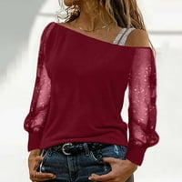 Ženski vrhovi dugih rukava pune boje bluza u boji Ležerne prilike, ljetne majice s ramenama crvena 2xl