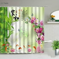 Bambusov pejzažni tuš sa zavjesom park vrtni cvijet priroda prizor kupaonica poliesterska tkanina za