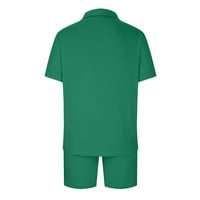Muški dvostruki odijelo opušteno fit pit traka čvrsta boja kratki rukav V-izrez reverske majice i elastične struke kratke hlače Ležerne modne lagane setove zelene m