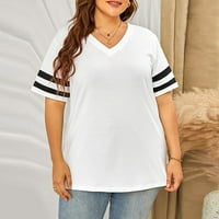 Xinqinghao Ženske pune boje Casual T majice Modna posada izgradnja plus veličina Tunic vrhovi kratki rukav labavi vrhovi bijeli XL