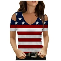 Dan neovisnosti Gaecuw sa vrhova ramena za žene USA Tematske majice Moda Summer V izrez Casual Short