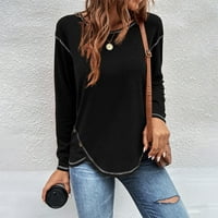 Ženska gumba za obvezujuće obvezujuće boje u boji nepravilno rubovi majica dugih rukava, crna