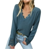 -neck pulover Žene Ženska moda V-izrez Ležerne prilike dugih rukava Čvrsta boja Dukserice The bluza
