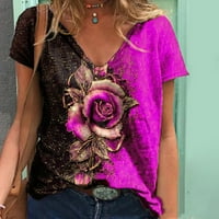 Ženski ljetni vrhovi bluza Žene kratki rukav Ležerne prilike cvjetne košulje V-izrez Ljubičasta L l