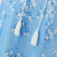Ljetna haljina za žene Plavi poliester, Spante Nova ženska haljina od srednje i duge rukave s tasselima