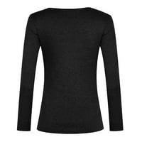 Ženske vrhove bluza Žene Ležerne prilike na dugim rukavima Henley Ljetne tuničke košulje Crne 5xL