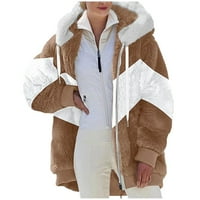 Uhnddy Jackets za žene, modne žene toplo FAUD kaput jakna zimski patentni patelica dugih rukava vanjska