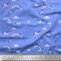 Soimoi Blue Poly Georgette tkanina jednoroga i rainbow Priroda Štampano tkaninsko dvorište široko