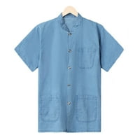 Fsqjgq casual gumb dolje majice Vintage Solid posteljina bluza Velike veličine kratkih rukava Ovratnik