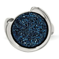 Nehrđajući čelik poliran s plavim druznim kamenim prstenom veličine: 8; za odrasle i tinejdžere; Za žene i muškarce