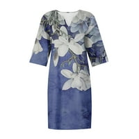 Strugten Ženski ljetni casual vintage cvjetni list Ispis V-izrez polu-rukavice Maxi haljina za žene