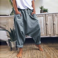 Riforla pantalone za žene Modni ženski povremeni džepovi Čvrsti pamučni mješavi vintage hlače ženske casual hlače sive m