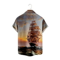Muška majica kratkih rukava Casual Fashion Slim Fit Pirate brod Print Boys Košulje, Veličine100-8xl