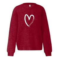 Qcmgmg boho duks labav dugi rukav Radni pulover Love Print Crew vrat Poslovne majice za žene Ženske