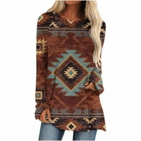 Geometrijski aztec zapadni tunik pulover za žene sa ženskim trendovskim grafičkim tinima labav dugi