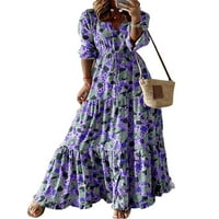NOILLA dame Ljeto plaža Sundress cvjetni print duga haljina V izrez Maxi haljine žene havajska rukava