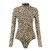 CLLIOS dugih rukava za žene Turtleneck Stretsty Slim Fit Tops Bodysuit Leopard Print mock Proključak