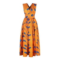 Ženske haljine kratki rukav tiskani ležerna dužina gležnja maxi izvan letnje haljine naranče xl
