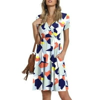 Haljine za čišćenje za žene plus veličine Vatrogasna prodaja modne žene Ljetni casual V-izrez Print kratki rukav preklop mini haljina