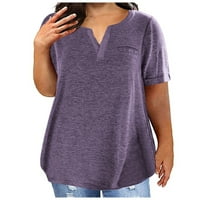 Zhizaihu bluze za žene plus veličine čvrste boje V izrez Modna majica Džepni kratki rukav labav ležerbina