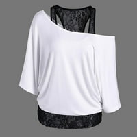 HHEI_K Women Plus Veličina čipke Ležerne prilike Ležerne prilike dugih rukava majica za blube Košulje