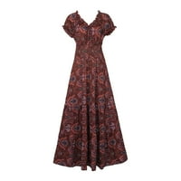 Gotyooou modne haljine modni ženski ljetni V-izrez duga haljina s strukom cvjetnim tiskanim šljokicama