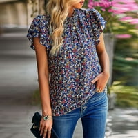 Ženska ljetna majica Top rucffle skraćeno cvjetno print casual bluza TOP cvjetna mornarica s