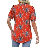 Ženske majice vrhovi za žene cvjetna print Crewneck casual bluza naletirana majica s kratkim rukavima