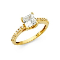 1.15CT Princess Cut & okrugli CZ Bridal 14k bijeli zlatni zaručni prsten