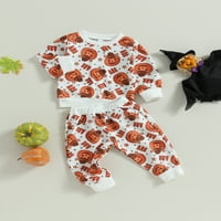 Bagilaanoe Toddler Baby Girl Halloween Outfits Pumpkin Print Dukseri s dugim rukavima Tors + Duks 3T