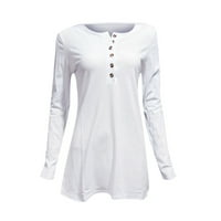 Xiuh Ženske majice u boji dugih rukava s dugim rukavima, labavi V-izrez bluze modni vrhovi za žene bijele