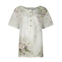 Tking Fashion Womens Lable polu-rukav cvjetni vrhovi tiska Ljetni casual v izrez džepni košulji bluza