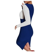 Gotyou ženska moda tanka V-izrez Colorblock haip suknja temperamentna haljina plava xl