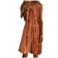 Ljetne haljine za žene tiskane dužine koljena A-line Ležerne haljine narančaste haljine bez rukava
