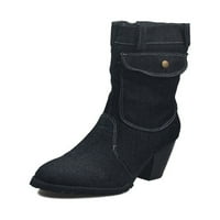 Ritualay Wines Block Heel Boots bočni patentni patentni traper Dress čizme Crne 6.5
