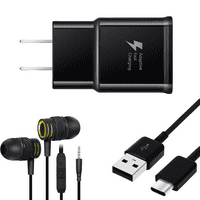 Zamjena EP-TA20JBeugus Inbo 15W Adaptivni brz zidni punjač za Infini Napomena uključuje brzo punjenje 3,3ft USB tipa C kabl za punjenje i slušalice sa MIC-om - Crno - crno