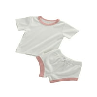 Novorođenče Dječak Dječak odijelo kratki rukav majica + kratke hlače za sunčanje, bijela ružičasta 12-mjeseci