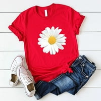 Hesxuno Plus veličine za žene Ljetni trendy suncokret cvjetni tiskani tih majica Labava CrewNeck kratkih